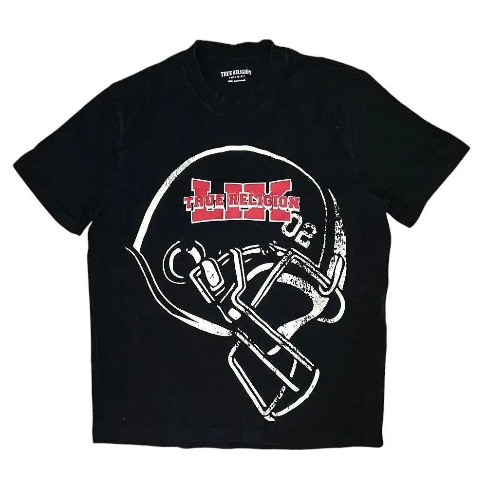 True Religion Football True Bowl Cotton Black Crew Neck T-Shirt Men's Medium